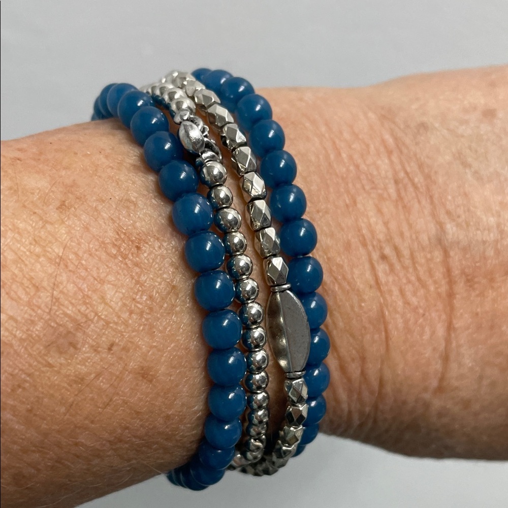 Blue and Silver Beaded Bracelet Set